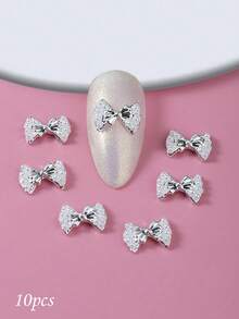 10pcs Nail Charms Nails, Nail Supplies, Bow-Shaped Gold, Silver, White Rhinestone, Faux Pearl Nail Charms, Light Luxury French Style, Versatile Metal Nail Supplies, Valentine's Day, Music Festival, Travel, Holiday Celebrations, Shiny White Rhinestones Nail Gems, Suitable For Multi-Functional DIY Accessories Nail Decoration - Multicolor - View 7