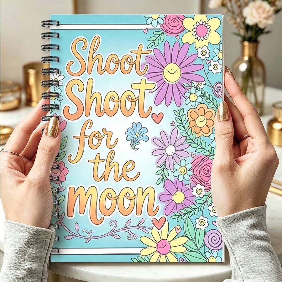 1pc A5 Notebook, Cartoon Colorful Flower & Smiling Face Inspirational Slogan Cover, Spiral Bound Journal, Suitable For Back To School, Daily Note-Taking, Dream Planning - A5 - View 1