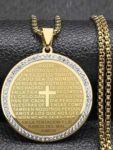 Unisex Stainless Steel Lord's Prayer Cross Bible Spanish Text Necklace - Necklace - View 7
