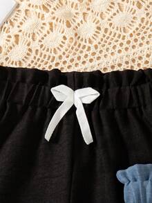2pcs/Set Girls' Casual Everyday Outing Fashion Solid Color Bow Decor Elastic Waist Long Pants Spring/Autumn - Multicolor - View 5