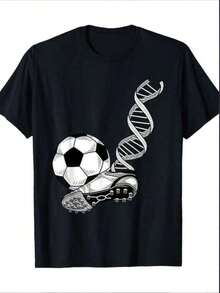 Camisetas para hombre - Camiseta divertida con diseño de fútbol y ADN - Camiseta de cuello redondo, diseño de fútbol con ADN en espiral, camiseta holgada informal de manga corta, adecuada para aficionados al deporte, regalo ideal para jugadores de fútbol, camiseta de fútbol vintage, camiseta de fútbol clásica para hombre, cuello redondo, corte regular, ropa casual para uso diario, ropa hombre. - Negro - Ver 5
