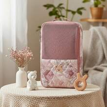 1件熊圖案刺繡媽媽包，大容量雙拉鍊便利收納袋，附手把，可收納嬰兒衣物、奶瓶、鞋子、尿布，適合嬰兒洗禮禮物、媽媽與小孩禮物、住院包 - 小熊 - 查看 15