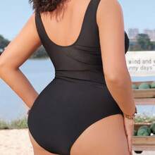 Sexy One-Piece Swimsuit For Plus Sizes - 黑色 - 查看 5