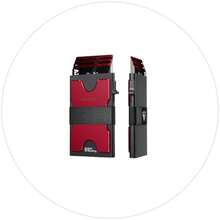Slim Card Holder Wallet For Men, Minimalist RFID Blocking Wallet With Pop-Up Function, Ultra-Thin Design, Metal Business Card Cases Holds 6+6 Cards, Gifts For Men, Men's Accessories - 霧面紅 - 查看 1
