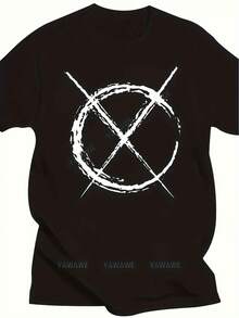 Camiseta Gráfica de Hombre con Estampado de Operador Creepypasta, 100% Algodón, Tallas Grandes, Camiseta Casual con Estampado Geométrico, Lavable a Máquina, Cuello Redondo, para Vestimenta Casual, Ropa para Todas las Temporadas, Camiseta con Estampado Atrevido, Tejido Transpirable - Negro - Ver 1