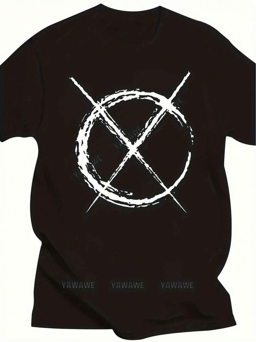 Camiseta Gráfica de Hombre con Estampado de Operador Creepypasta, 100% Algodón, Tallas Grandes, Camiseta Casual con Estampado Geométrico, Lavable a Máquina, Cuello Redondo, para Vestimenta Casual, Ropa para Todas las Temporadas, Camiseta con Estampado Atrevido, Tejido Transpirable - Negro - Ver 1