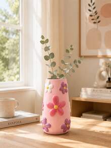 Soft Floral Pattern Vase, Decorated With Colorful Flowers, Unique Shaped Vase, Vibrant And Colorful Decorative Vase, Is A Beautiful Indoor Decoration - 1PC - View 9