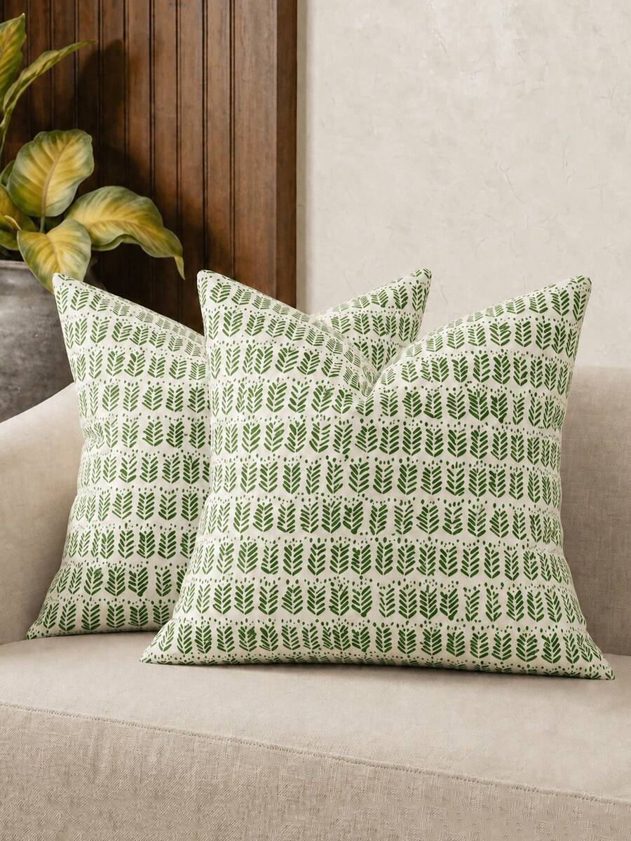 1PC Outdoor Pillows, Fade Resistant Fluffy Throw Pillows Decorative Garden Spring Natural Accent Leaves Cushion For Home Sofa Decor - Green - View 1