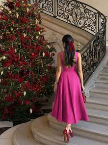 Elegante vestido de Navidad de noche romántico francés sin espalda, ajustado, para fiesta y citas, de verano - Rosa Fucsia - Ver 6