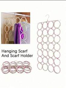 Gancho multifuncional para bufandas con 6/16/28 anillos, organizador colgante para armario que ahorra espacio, tejido plegable de colores, estante de almacenamiento para cinturones/decoración de color aleatorio - Multicolor - Ver 3