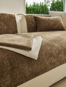 1pc Solid Color Chenille Sofa Cover, Ins Style Sofa Cushion, High Density Thickened Design For All Seasons, Sofa Protector Anti-Slip Anti-Scratch For Living Room Bedroom Study, Fits 1/2/3/4 Seater Sofa With Armrest & Backrest - Khaki - View 6