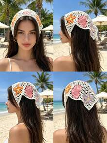 1pc Fashionable Hollowout Ocean Shell And Star Pattern Triangular Scarf Headband Hair Accessory,Suitable For Daily Outings And Vacation Wear For Women - Multicolor - View 3