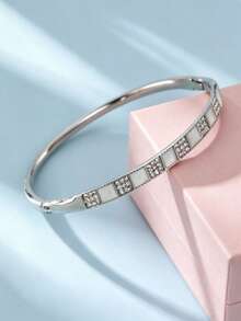 Dual-Track Rhinestone Circular Bangle Bracelet, Interlocking Design, Luxury Elegant Feel, Versatile Office Wear For Women, Ideal Gift - Stylish and Simple Bracelet - View 5