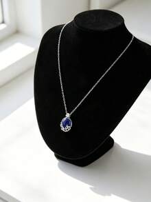 1 Piece Deep Blue Oval Shaped Pendant Necklace, Elegant Vintage-Inspired Aesthetic Style, Standard Adjustable Chain Length, For Summer Beach Vacation, Graduation Season Travel, Outdoor Camping, Holiday Daily & Formal Occasion, Ideal Collectible Gift For Women In The Vacation Season - 藍色的 - 查看 6
