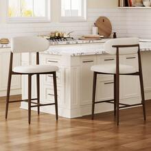 2pcs Beige Seat + Walnut-grain Metal Leg