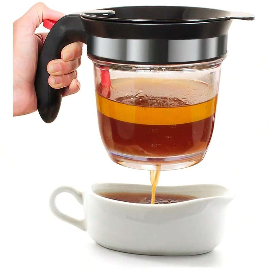 Fat Separator With Bottom Release, 4 Cup Gravy Separator For Cooking With Oil Strainer, Kitchen Gadgets Grease Separator Packaged With A 3-In-1 Multifunctional Peeler