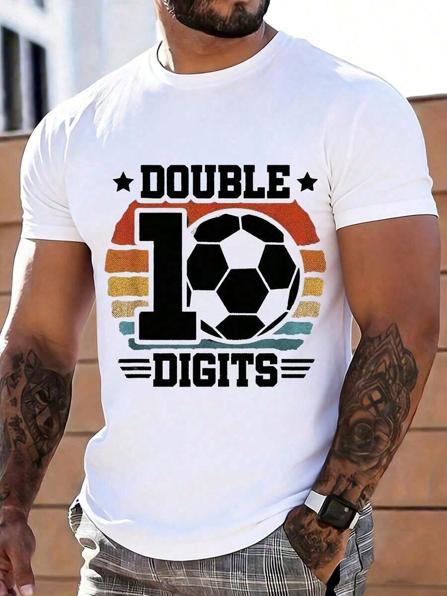 Men's T-Shirts, Men's Double Digits Football Shirt, Vintage Sports Design, Birthday Gift For Football Fans, Summer Casual Wear, Men's Clothing. - 白色 - 查看 1