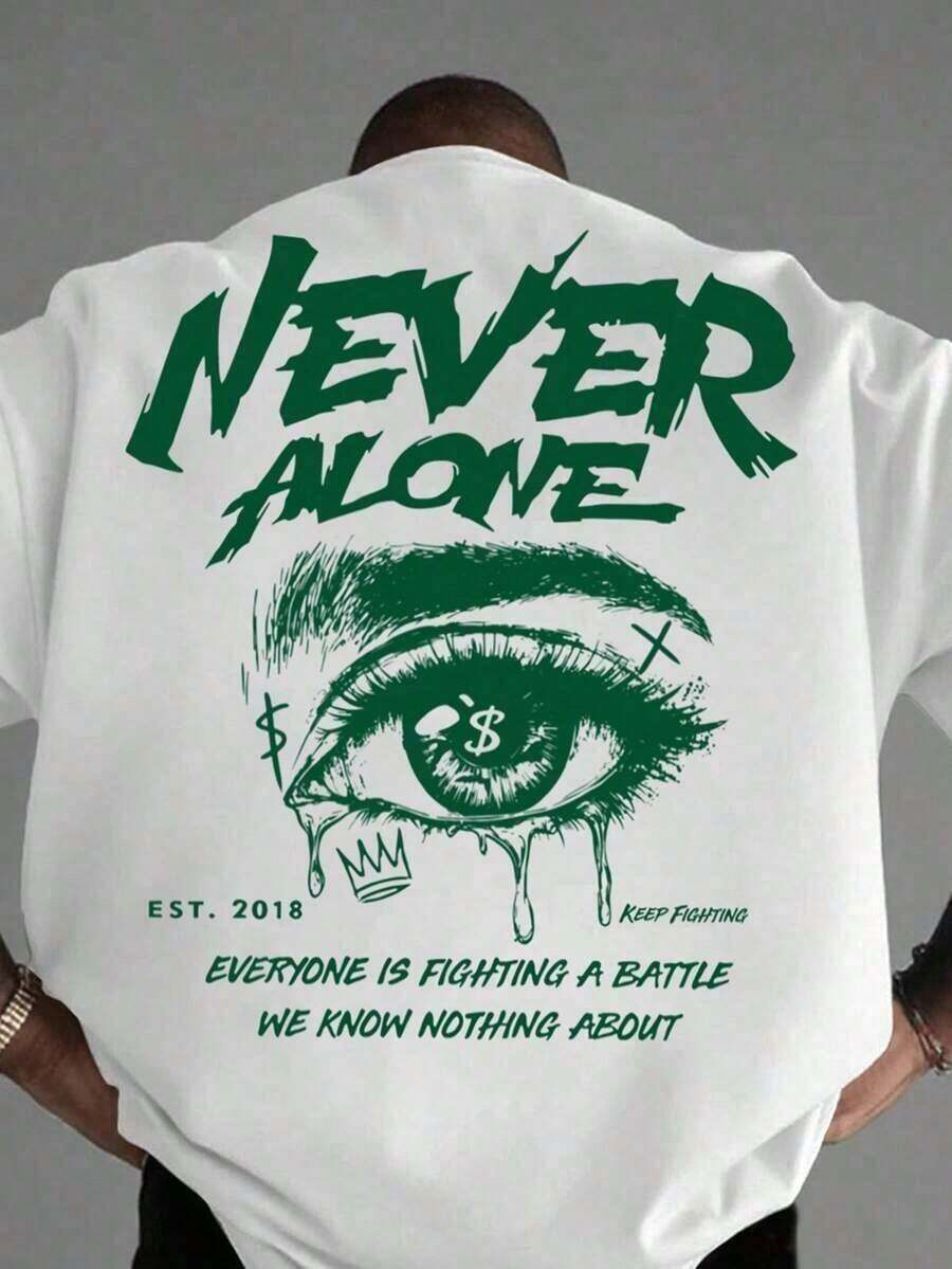 Camiseta de manga corta con cuello redondo y gráfico de letras y ojos para hombres Manfinity - Gris - Ver 1