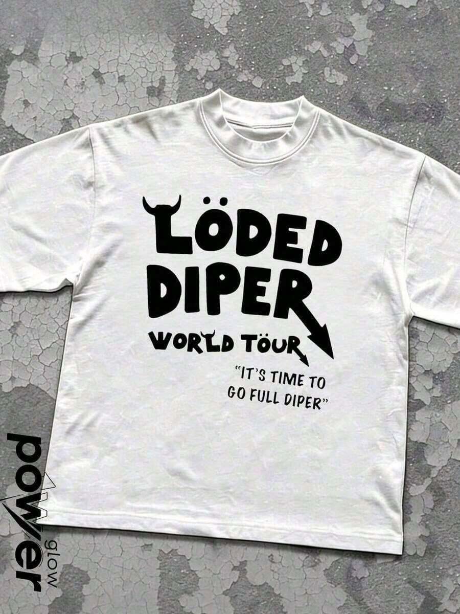 LODED DIPER Men's Casual Printed Cotton T-Shirt With Double-Sided Print, 100% Cotton, Unisex Crew Neck Summer T-Shirt - 粉色 - 查看 1