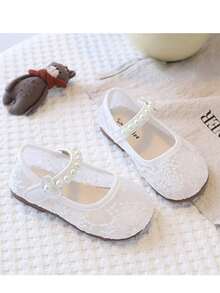 1 Pair Girls' Pearl Hook And Loop Mesh Shoes, Breathable & Comfortable Daily Shoes For Spring/Summer - Beige - View 6