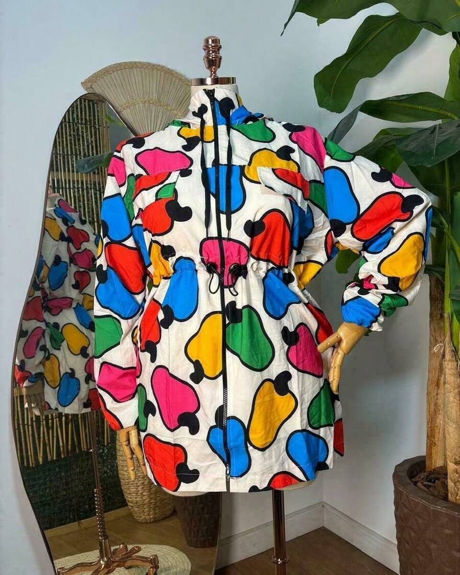 Plus Size Printed Windbreaker Jacket, Plus Size Parka, Nylon Blouse - 7 - View 1