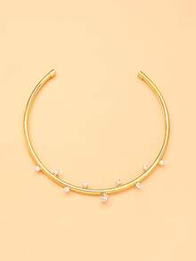 1 chiếc vòng cổ choker kim loại mới, vòng cổ hở cổ đính đá Zirconia hình học dành cho nữ, vòng cổ dây đeo xương đòn đa năng. - Vàng - Xem 7