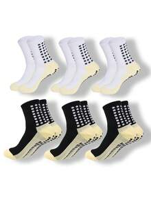 1/3/6 đôi tất bóng đá chống trượt unisex, tất có họa tiết World Cup với các chấm cao su, tất thể thao đệm chống trượt dành cho tập luyện bóng đá và chạy bộ. - Đen và trắng - Xem 2