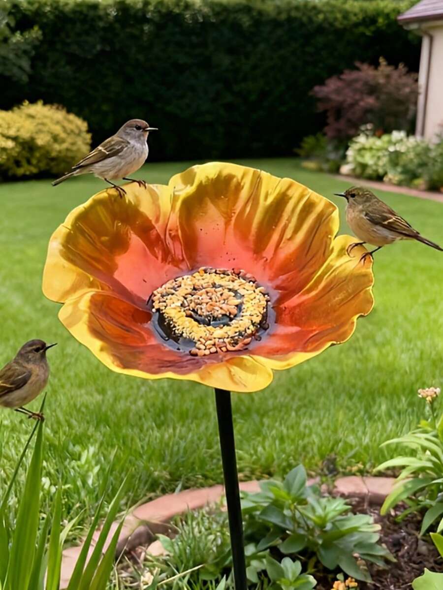 45.72cm 戶外鳥食碗，花園底座鳥食槽，創意庭院花卉裝飾，可拆卸且可調節，園藝裝飾