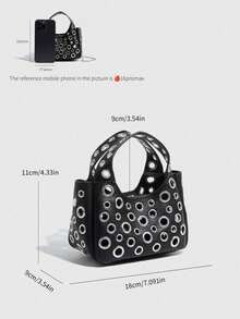 Small Luxury Designer Handbag, Small Crossbody Shoulder Bag For Cellphone With Top Handle And Adjustable Strap, Fashionable Spacious Women Rivet Tote - Black - View 4