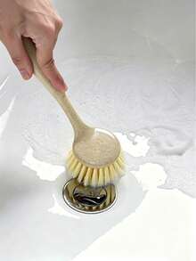 1pc/3pcs Wheat Straw Long Handle Pot Brush, Dishwashing Brush, Kitchen Cleaning Brush, Long Handle, Non-Scratch, Easy To Clean, Suitable For Household Cleaning - Off White - View 5