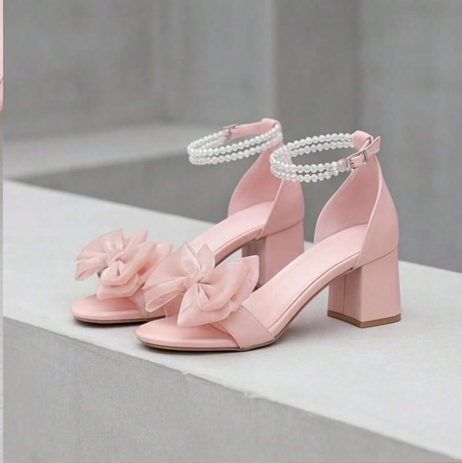 A Pair Of Women's High Heels, Suitable For Dates, Proms, Parties, And Commuting. Featuring A Bow Design, This Cute And Simple Style Sandal With High Heels Is A Casual Shoe Suitable For Everyday Wear, Commuting, And Parties. - Hồng - Xem 1