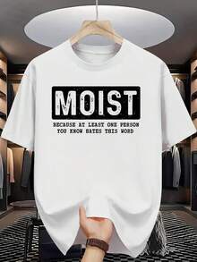 T-shirt humoristique pour hommes avec le slogan "Moite" - Impression humoristique, col rond, t-shirt d'été décontracté, convient pour les activités de plein air et les loisirs - Lavable en machine, confortable à porter avec des dictons spirituels. - Blanc - Voir 1
