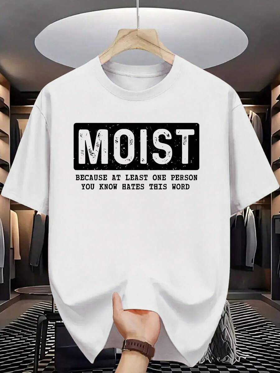 T-shirt humoristique pour hommes avec le slogan "Moite" - Impression humoristique, col rond, t-shirt d'été décontracté, convient pour les activités de plein air et les loisirs - Lavable en machine, confortable à porter avec des dictons spirituels. - Blanc - Voir 1