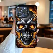 Flat 2D Printing. A Stylish, Luxurious, And Niche Phone Case With A Flaming Skull Design, Featuring Large Cutouts, Drop Protection, And A Non-Slip Grip, Compatible With IPhone 17/16/15/14/13/12/11/Plus/Pro/Max/Air/Mini/16E. Lightweight, Luxurious, And Durable, With A Clear And Colorful Design, It's The Perfect Gift For Valentine's Day, Birthdays, Or For Your Girlfriend Or Boyfriend. - 黑色 - 查看 6