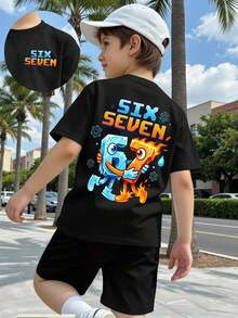 GraphicGems Boys' Basic Short Sleeve T-Shirt, Casual, Elegant, Creative, Personalized, Refreshing, Chic, Minimalist, Cool Style, With Digit 67 Football Graphic Print, Comfortable Clothing For Daily Wear, Cozy Summer And Autumn Styles, Suitable For 7 Year Olds, Graphic Clothing For Boys, Hip Hop Clothing For Boys. - 灰色 - 查看 2