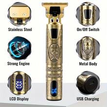 復古壓紋金屬機身理髮器 USB 充電式電動修剪器,附 LCD 電量顯示、不鏽鋼刀片、強勁馬達、開關切換,專業理髮剪髮機,適用男士沙龍與居家使用 - 彩色 - 查看 10