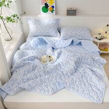 Lightweight Summer Quilt, Air Conditioning Quilt, Cooling Blanket, Single/Double Bed, Breathable Summer Comforter, Suitable For Camping & Hiking, Perfect Gift For Back To School Season, No Pillow Case Or Inner Filling Included - Baby Blue - View 3