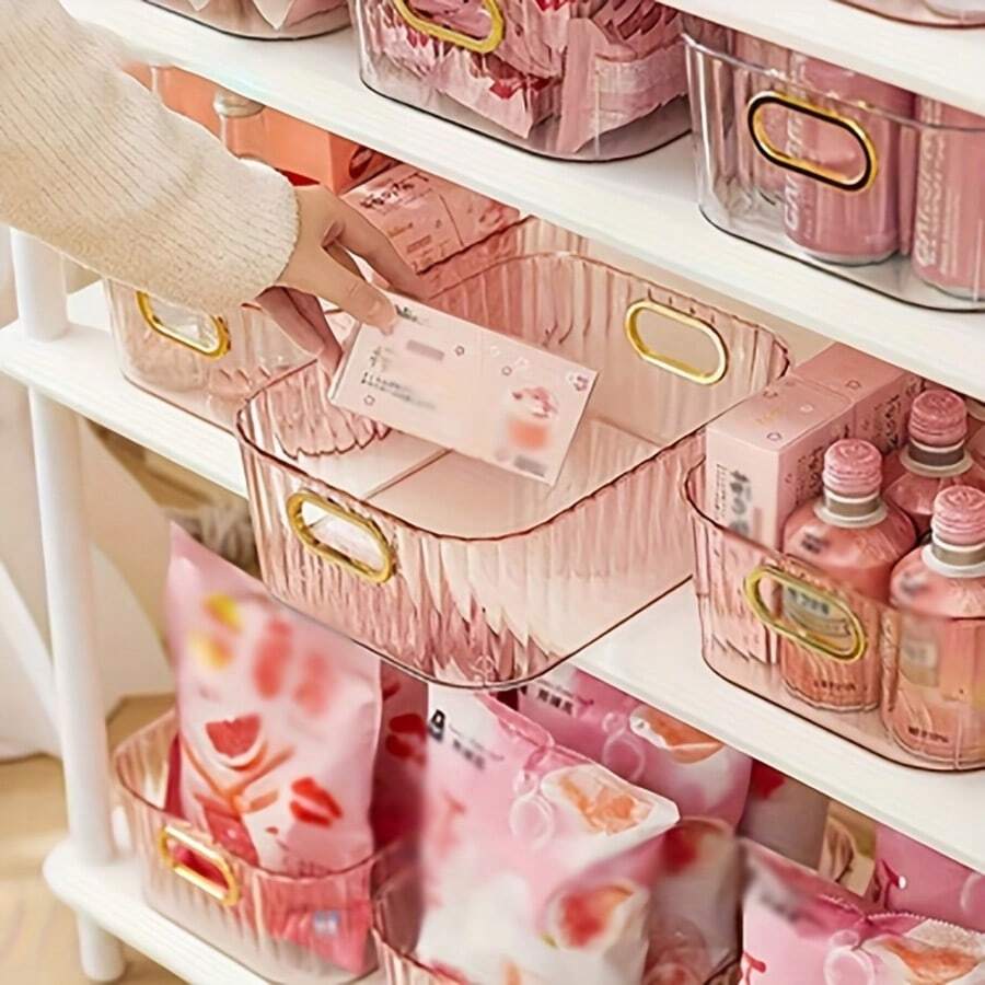 1/3/6pcs Plastic Desktop Storage Box With Built-In Handle And Lid, Multi-Compartment Design, Decorative Art Style Storage Box, Suitable For Cosmetics/Bedroom Essentials/Office Supplies, Perfect Gift For Mother's Day/Christmas/Back To School, Storage Basket - Multicolor - View 1