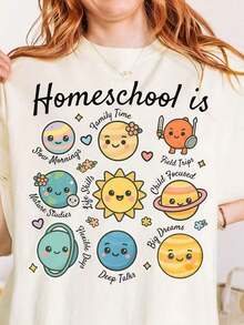 1 Homeschool Mom T-Shirt, Homeschool Mom Gift, Homeschool Planet Science T-Shirt, Charlotte Man Field, 180g, 100% Cotton. - 白色 9 - 查看 7