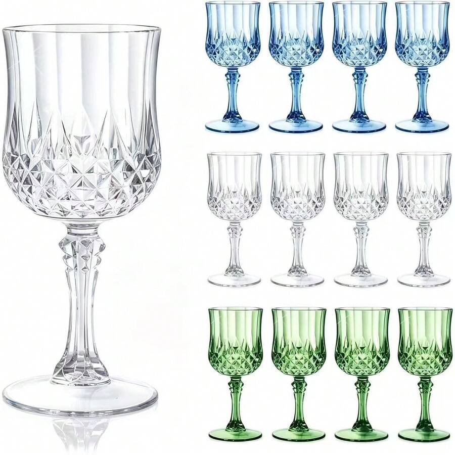 1/3/6/12pcs Acrylic Wine Glass Set, 7oz (Approx. 198.4g) Vintage Stemware Suitable For Wedding, Outdoor Dinner, Valentine's Day. Reusable Vintage Champagne Glasses, Perfect For Valentine's Day, Party, Wedding, Great For Party! - View 1
