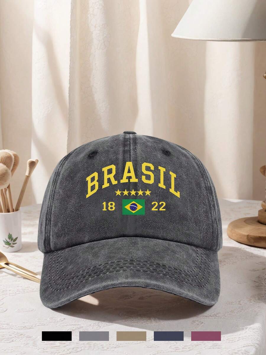 1 Pc Gender-Neutral Retro Printed Baseball Cap, With Adjustable Design, Suitable For Outdoor Activities, Travel And Running.