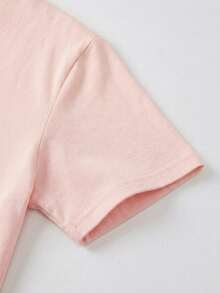 Women's Loose Crew Neck T-Shirt, All-Match Solid Color Short Sleeve Top, Soft & Breathable, Versatile For Daily Wear & Commute Pink Casual Summer - Pink - View 5