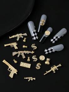 Nail Charms Y2k Alloy Nail Art Rhinestone Charms 3D Coin Dollar Charm With Rhinestones Nail Gems Shiny Nail Decorations Accessories Supplies - Gold - View 4