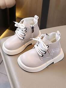 1 Pair Little Girls Little Boys Soft Sole Anti-Slip Fashion Versatile Outdoor Casual Sports Embroidered Leather Shoes Suitable For Spring And Autumn - White - View 10