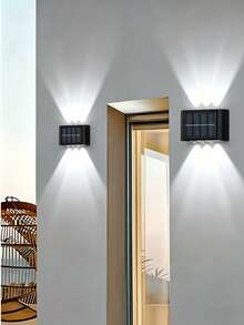 2 / 1pc Solar Wall Light, Outdoor 6 LED Beads Deck Lights, Wall Light, For Courtyard, Street, Fence, Garage, Garden Perfect Decoration - Black - View 14