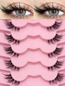 Rikuaild 7 Pairs Half-Eye False Eyelashes, Lightweight And Soft, Create Cat Eye Makeup Effect, Naturally Extend Eye Corners, Transparent Eyelash Roots, Suitable For Daily Makeup, Long-Lasting And Reusable, Cat Eye Effect Half-Piece Eyelashes - Black - View 4