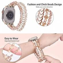 1 Pack Beaded Stretch Solo Loop Band Compatible With Apple Watch Band 38mm 40mm 41mm 42mm 44mm 45mm 46mm 49mm For Women, Fashion Multi-Layer Crystal Beaded Elastic Nylon Strap For Apple Watch Series Ultra/SE/10/9/8/7/6/5/4/3/2/1 - Multicolor - View 6