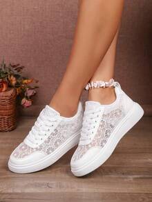 Breathable Low-Top Women's Casual Athletic Shoes - Lightweight, Non-Slip, Plus-Size Athletic Shoes Suitable For Running, Walking, And Training. Perfect As A Gift For Spring/Summer Vacations. - trắng - Xem 4