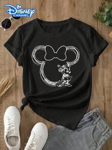 Disney Women's T-Shirt With A Mickey Mouse Cartoon Print. Spring/Summer Style Women's T-Shirt With A Round Neckline. The Fabric Is Soft, Comfortable, And Breathable, Suitable For Daily Use, Shopping, Traveling, Parties, And Even At Home. It Also Makes A Lovely Gift. Every Lady Deserves To Own One. - màu đen - Xem 1