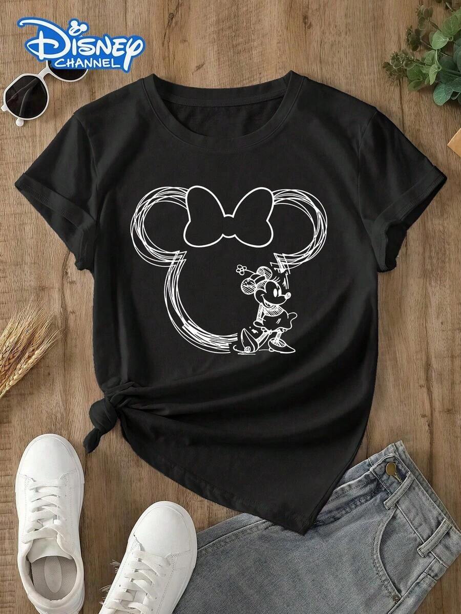 Disney Women's T-Shirt With A Mickey Mouse Cartoon Print. Spring/Summer Style Women's T-Shirt With A Round Neckline. The Fabric Is Soft, Comfortable, And Breathable, Suitable For Daily Use, Shopping, Traveling, Parties, And Even At Home. It Also Makes A Lovely Gift. Every Lady Deserves To Own One. - màu đen - Xem 1